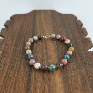 Vintage 14K Gold Filled Multicolor Semi Precious Gemstone Bead Bracelet ~9 in.